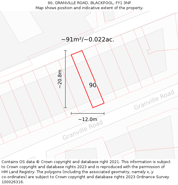 90, GRANVILLE ROAD, BLACKPOOL, FY1 3NP: Plot and title map