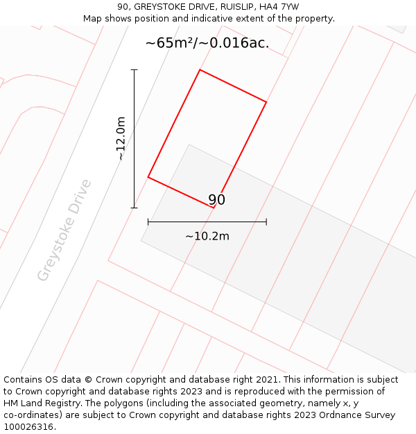 90, GREYSTOKE DRIVE, RUISLIP, HA4 7YW: Plot and title map