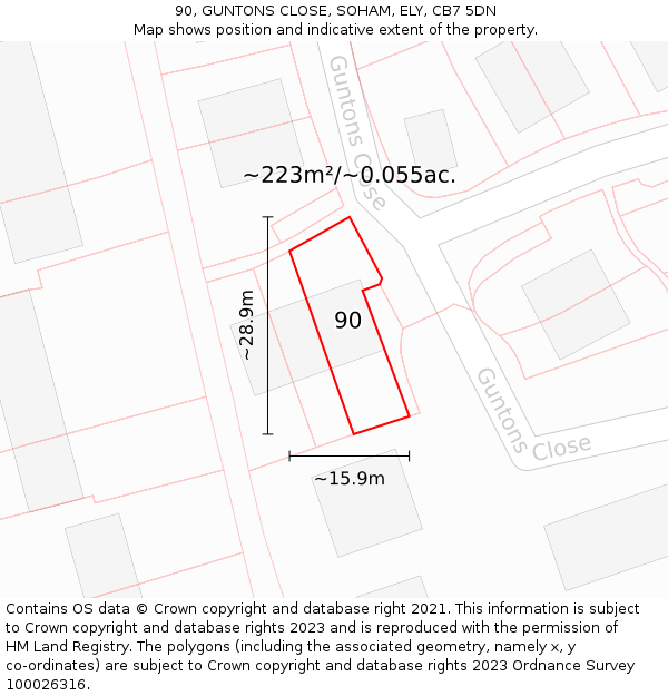90, GUNTONS CLOSE, SOHAM, ELY, CB7 5DN: Plot and title map