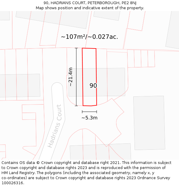 90, HADRIANS COURT, PETERBOROUGH, PE2 8NJ: Plot and title map