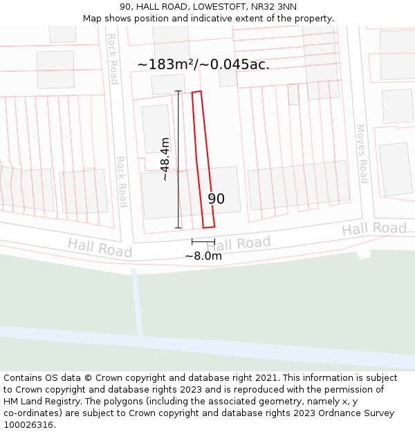 90, HALL ROAD, LOWESTOFT, NR32 3NN: Plot and title map