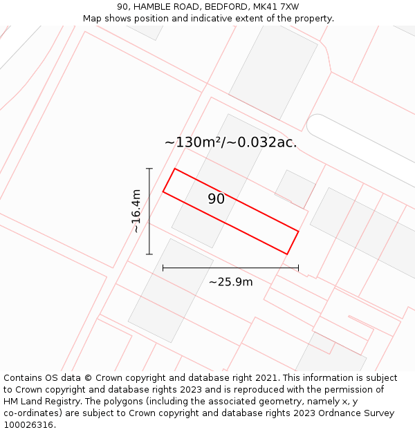 90, HAMBLE ROAD, BEDFORD, MK41 7XW: Plot and title map