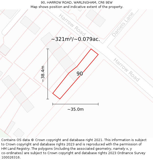 90, HARROW ROAD, WARLINGHAM, CR6 9EW: Plot and title map