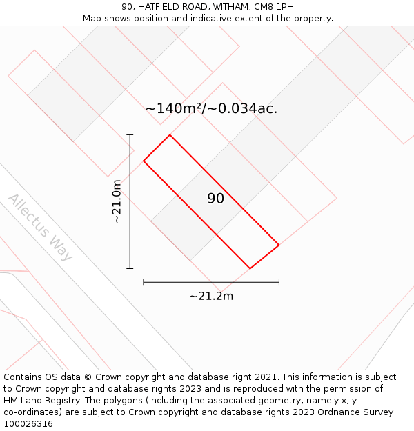 90, HATFIELD ROAD, WITHAM, CM8 1PH: Plot and title map