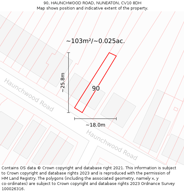 90, HAUNCHWOOD ROAD, NUNEATON, CV10 8DH: Plot and title map