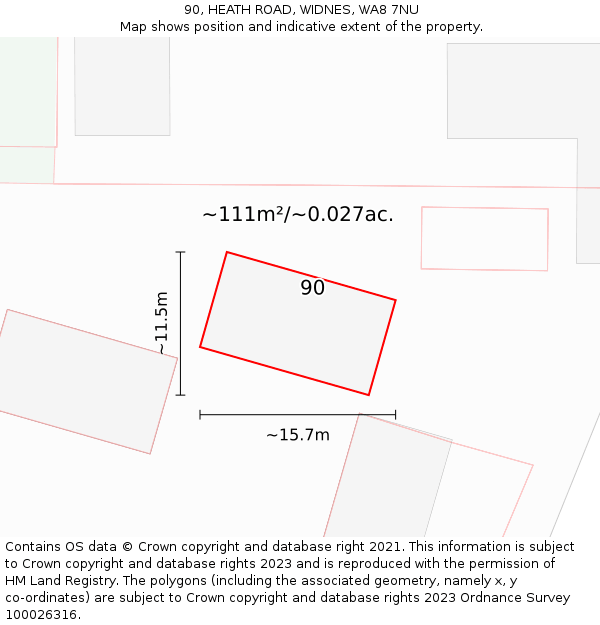 90, HEATH ROAD, WIDNES, WA8 7NU: Plot and title map