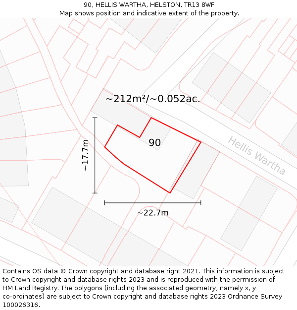 90, HELLIS WARTHA, HELSTON, TR13 8WF: Plot and title map