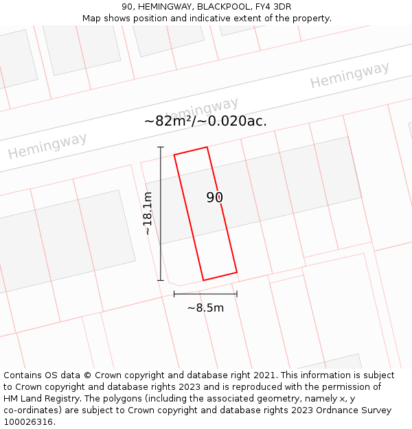 90, HEMINGWAY, BLACKPOOL, FY4 3DR: Plot and title map