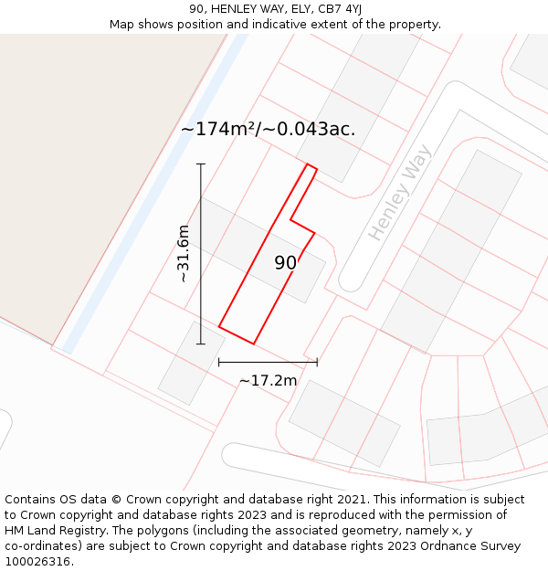 90, HENLEY WAY, ELY, CB7 4YJ: Plot and title map