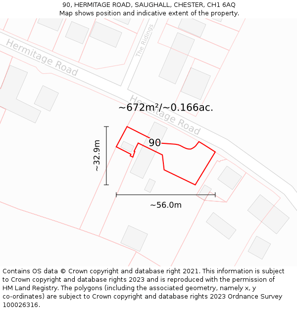 90, HERMITAGE ROAD, SAUGHALL, CHESTER, CH1 6AQ: Plot and title map