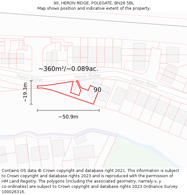 90, HERON RIDGE, POLEGATE, BN26 5BL: Plot and title map