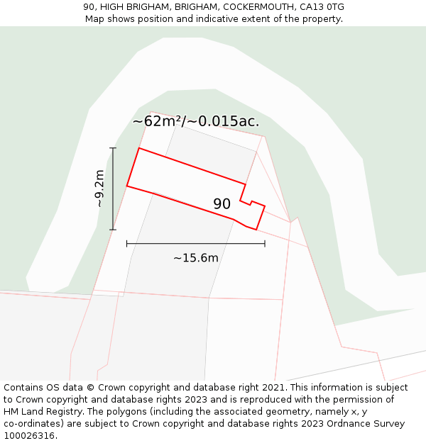 90, HIGH BRIGHAM, BRIGHAM, COCKERMOUTH, CA13 0TG: Plot and title map