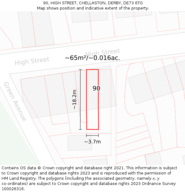 90, HIGH STREET, CHELLASTON, DERBY, DE73 6TG: Plot and title map