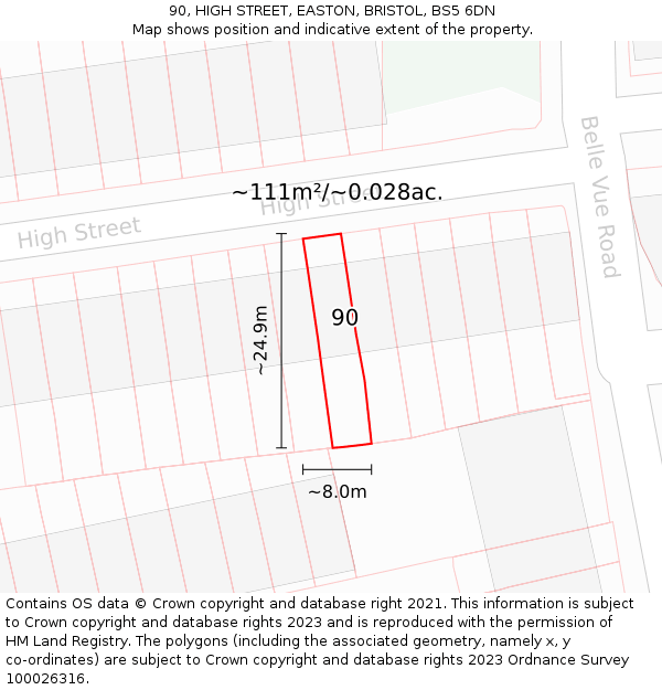90, HIGH STREET, EASTON, BRISTOL, BS5 6DN: Plot and title map