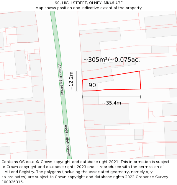 90, HIGH STREET, OLNEY, MK46 4BE: Plot and title map