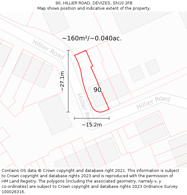 90, HILLIER ROAD, DEVIZES, SN10 2FB: Plot and title map