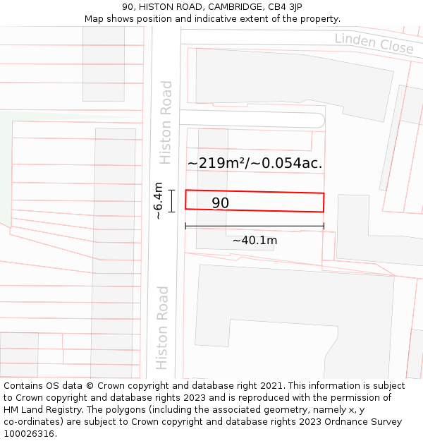 90, HISTON ROAD, CAMBRIDGE, CB4 3JP: Plot and title map
