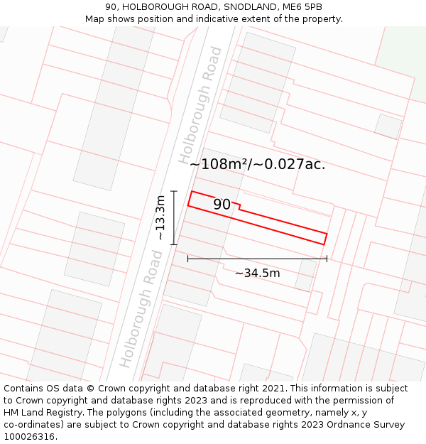 90, HOLBOROUGH ROAD, SNODLAND, ME6 5PB: Plot and title map