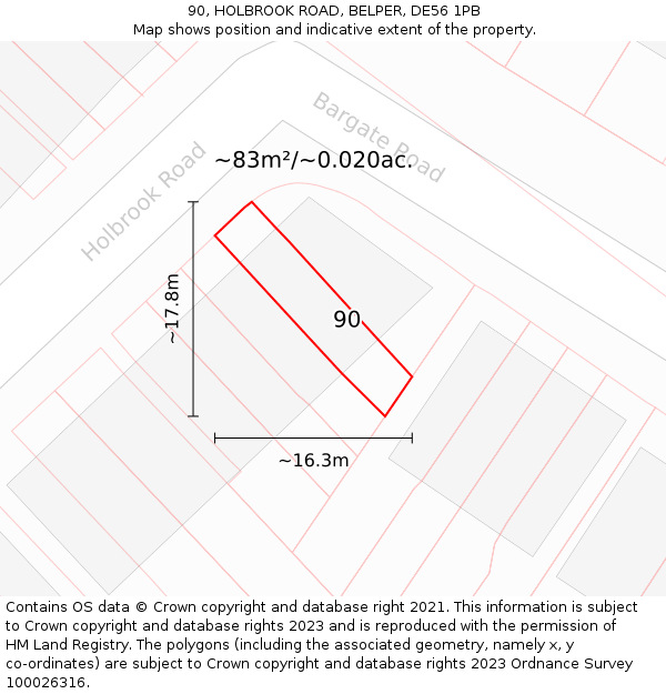 90, HOLBROOK ROAD, BELPER, DE56 1PB: Plot and title map
