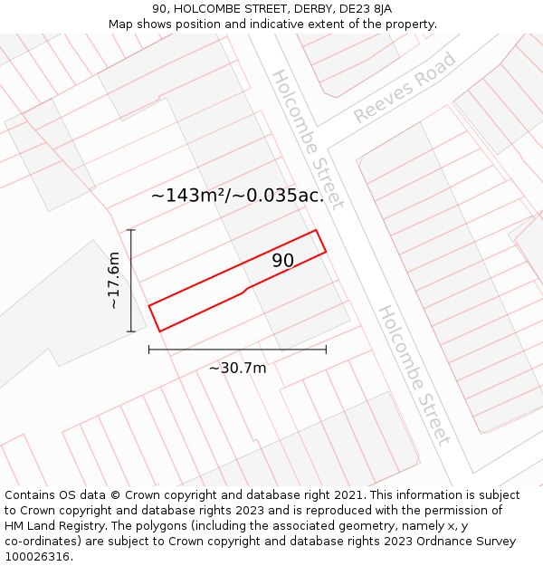 90, HOLCOMBE STREET, DERBY, DE23 8JA: Plot and title map