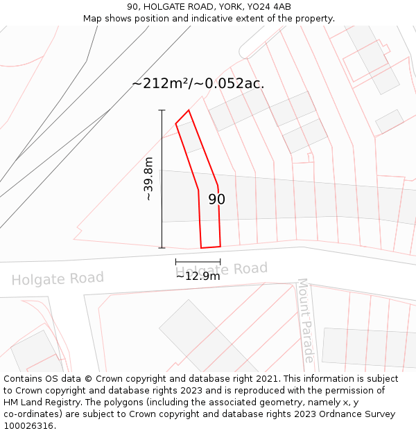 90, HOLGATE ROAD, YORK, YO24 4AB: Plot and title map