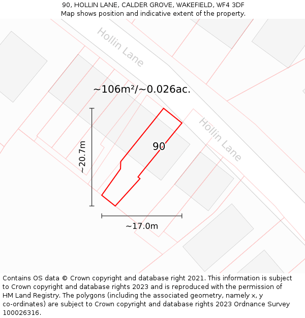 90, HOLLIN LANE, CALDER GROVE, WAKEFIELD, WF4 3DF: Plot and title map