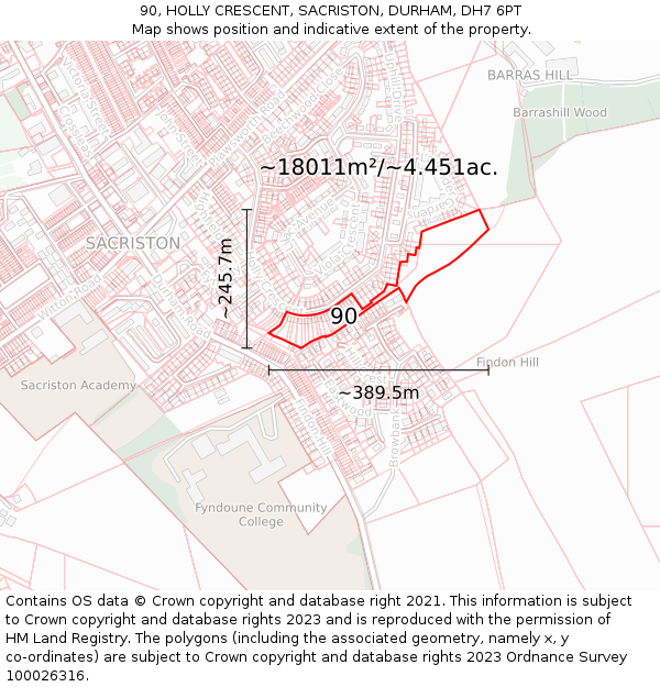 90, HOLLY CRESCENT, SACRISTON, DURHAM, DH7 6PT: Plot and title map