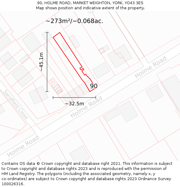 90, HOLME ROAD, MARKET WEIGHTON, YORK, YO43 3ES: Plot and title map