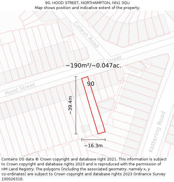 90, HOOD STREET, NORTHAMPTON, NN1 3QU: Plot and title map
