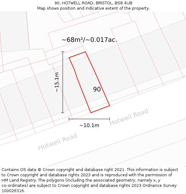 90, HOTWELL ROAD, BRISTOL, BS8 4UB: Plot and title map