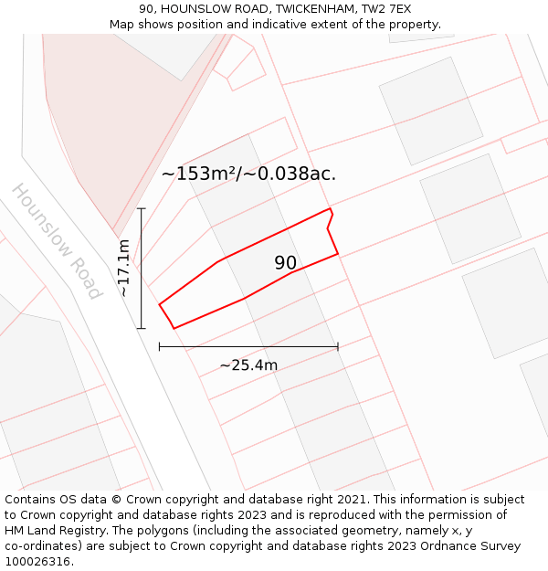 90, HOUNSLOW ROAD, TWICKENHAM, TW2 7EX: Plot and title map