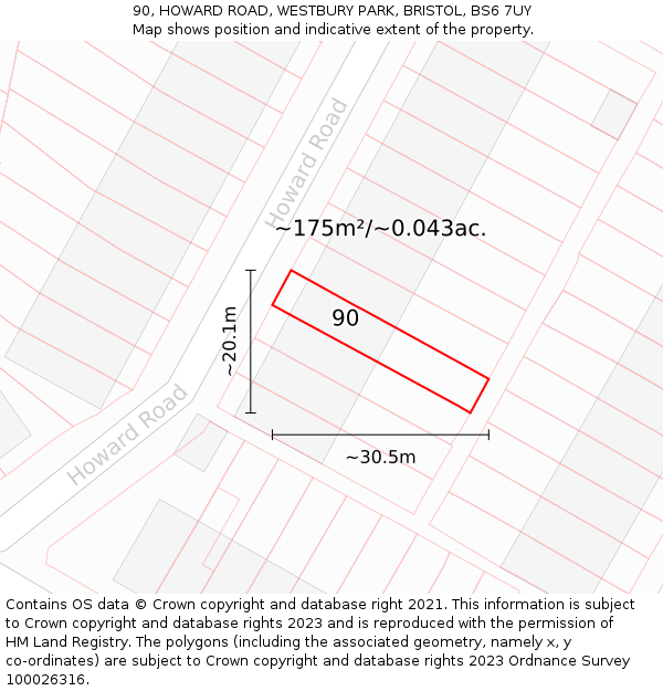 90, HOWARD ROAD, WESTBURY PARK, BRISTOL, BS6 7UY: Plot and title map