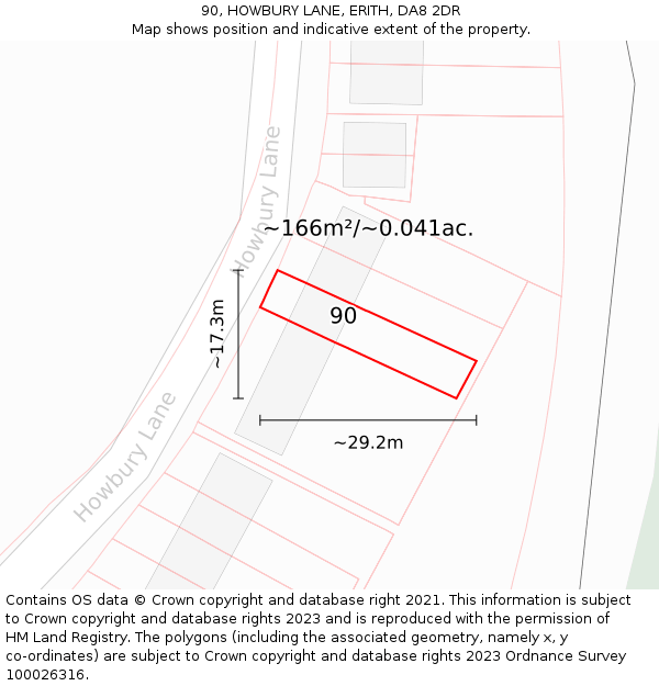 90, HOWBURY LANE, ERITH, DA8 2DR: Plot and title map