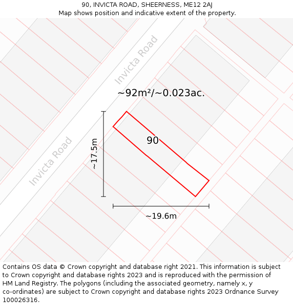 90, INVICTA ROAD, SHEERNESS, ME12 2AJ: Plot and title map