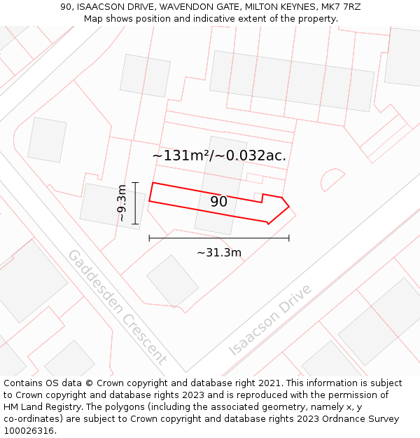 90, ISAACSON DRIVE, WAVENDON GATE, MILTON KEYNES, MK7 7RZ: Plot and title map