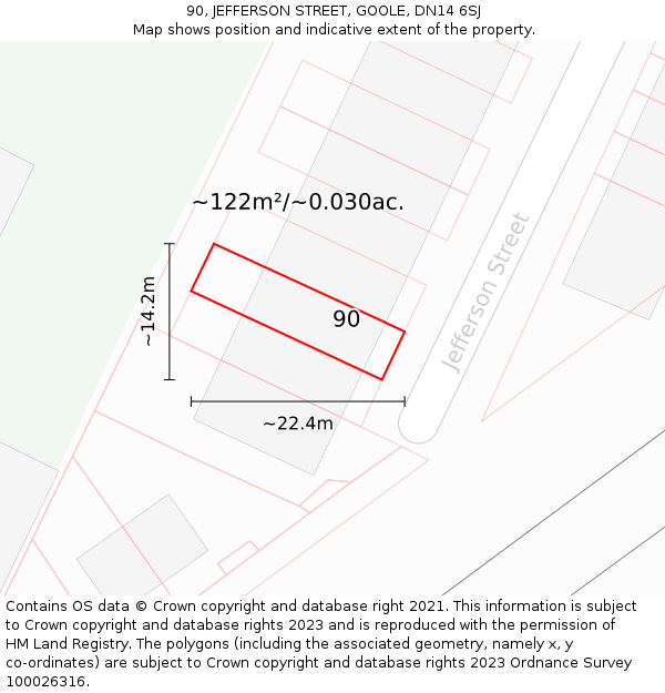90, JEFFERSON STREET, GOOLE, DN14 6SJ: Plot and title map