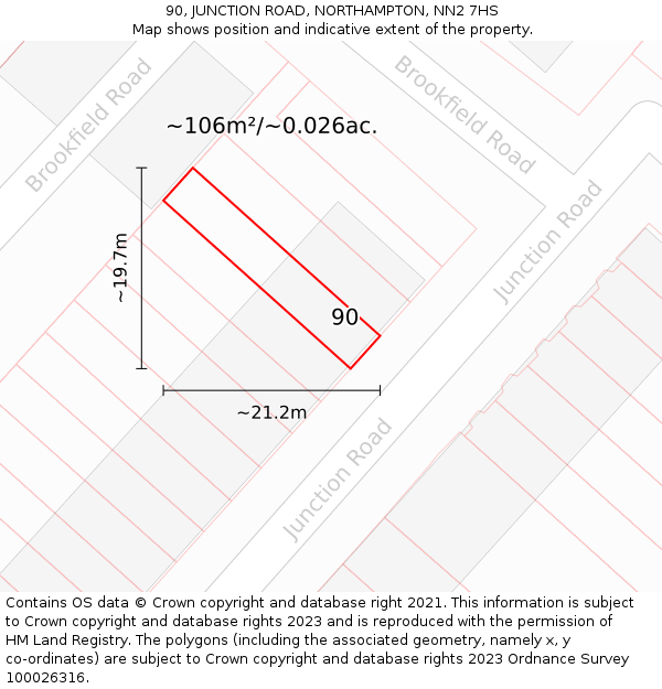 90, JUNCTION ROAD, NORTHAMPTON, NN2 7HS: Plot and title map
