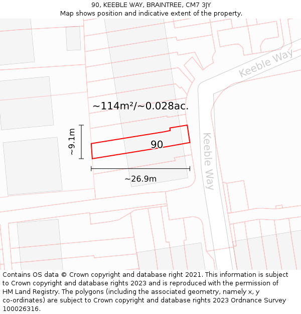 90, KEEBLE WAY, BRAINTREE, CM7 3JY: Plot and title map