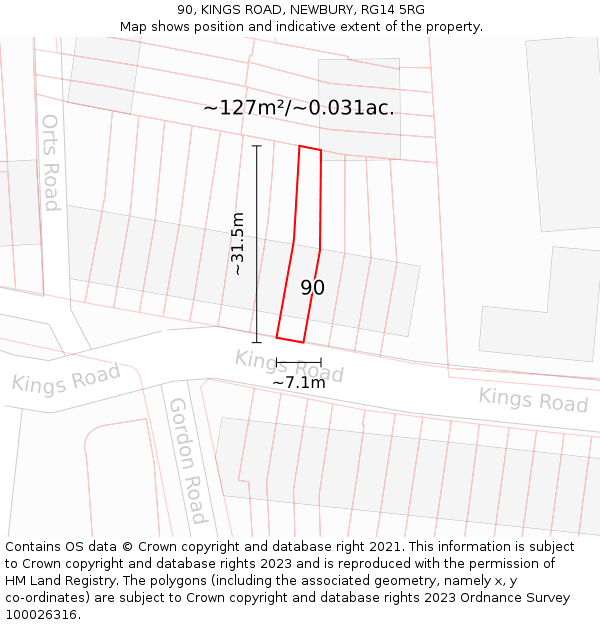 90, KINGS ROAD, NEWBURY, RG14 5RG: Plot and title map