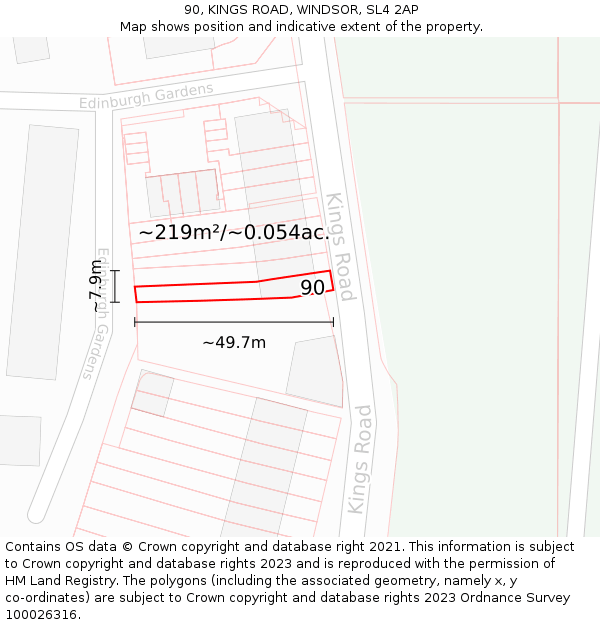 90, KINGS ROAD, WINDSOR, SL4 2AP: Plot and title map