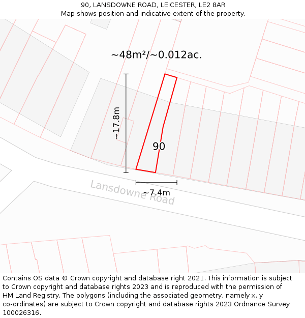 90, LANSDOWNE ROAD, LEICESTER, LE2 8AR: Plot and title map