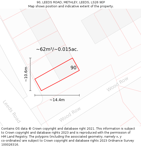 90, LEEDS ROAD, METHLEY, LEEDS, LS26 9EP: Plot and title map