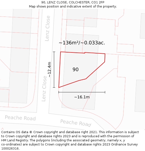 90, LENZ CLOSE, COLCHESTER, CO1 2FP: Plot and title map