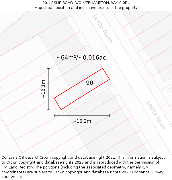 90, LESLIE ROAD, WOLVERHAMPTON, WV10 0BU: Plot and title map