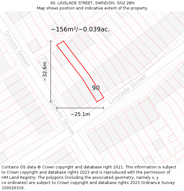 90, LINSLADE STREET, SWINDON, SN2 2BN: Plot and title map