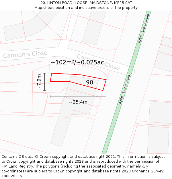 90, LINTON ROAD, LOOSE, MAIDSTONE, ME15 0AT: Plot and title map