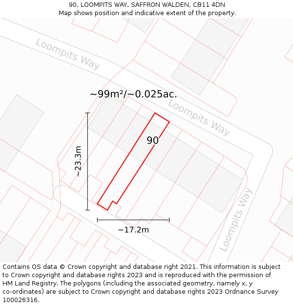 90, LOOMPITS WAY, SAFFRON WALDEN, CB11 4DN: Plot and title map
