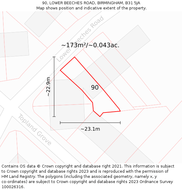 90, LOWER BEECHES ROAD, BIRMINGHAM, B31 5JA: Plot and title map