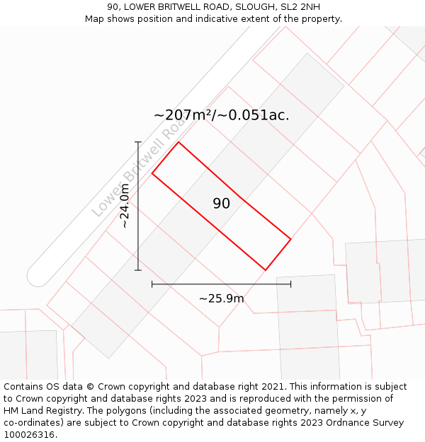 90, LOWER BRITWELL ROAD, SLOUGH, SL2 2NH: Plot and title map