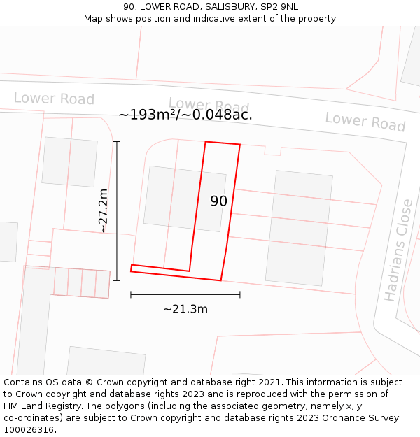 90, LOWER ROAD, SALISBURY, SP2 9NL: Plot and title map